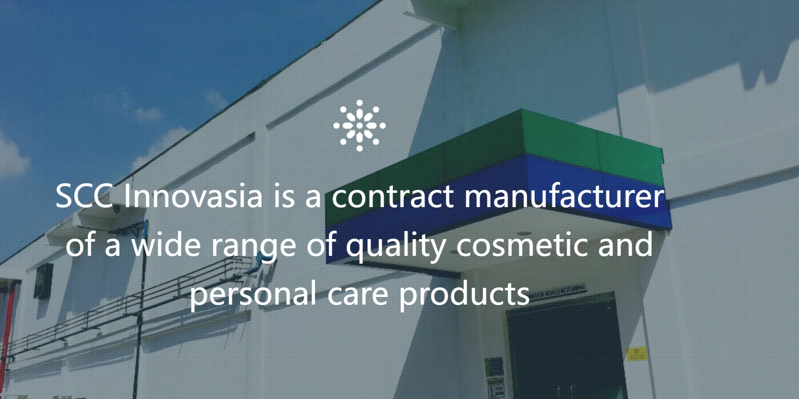 SCC Innovasia building facade with sign promoting their cosmetic and personal care product manufacturing services.